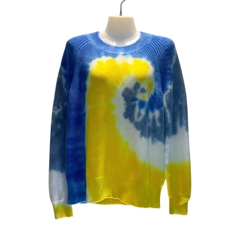 Michael Kors Tie Dye Shaker Knit Sweater Blue Yellow White Crew Neck Small